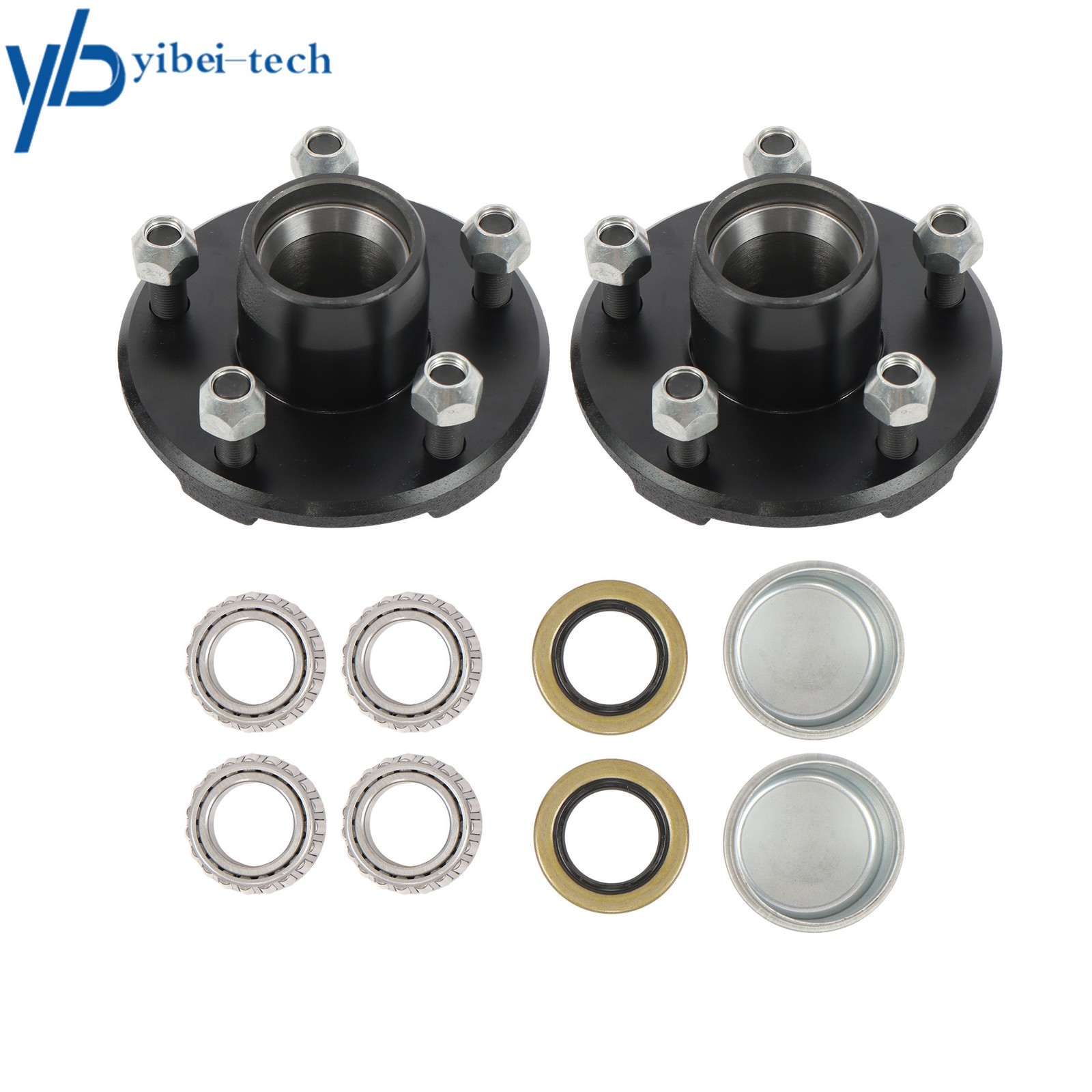 2 Sets Trailer Wheel Idler Hub Kit 5 Lug 5 on 4.5″ Bolt Circle For 2000 lbs Axle