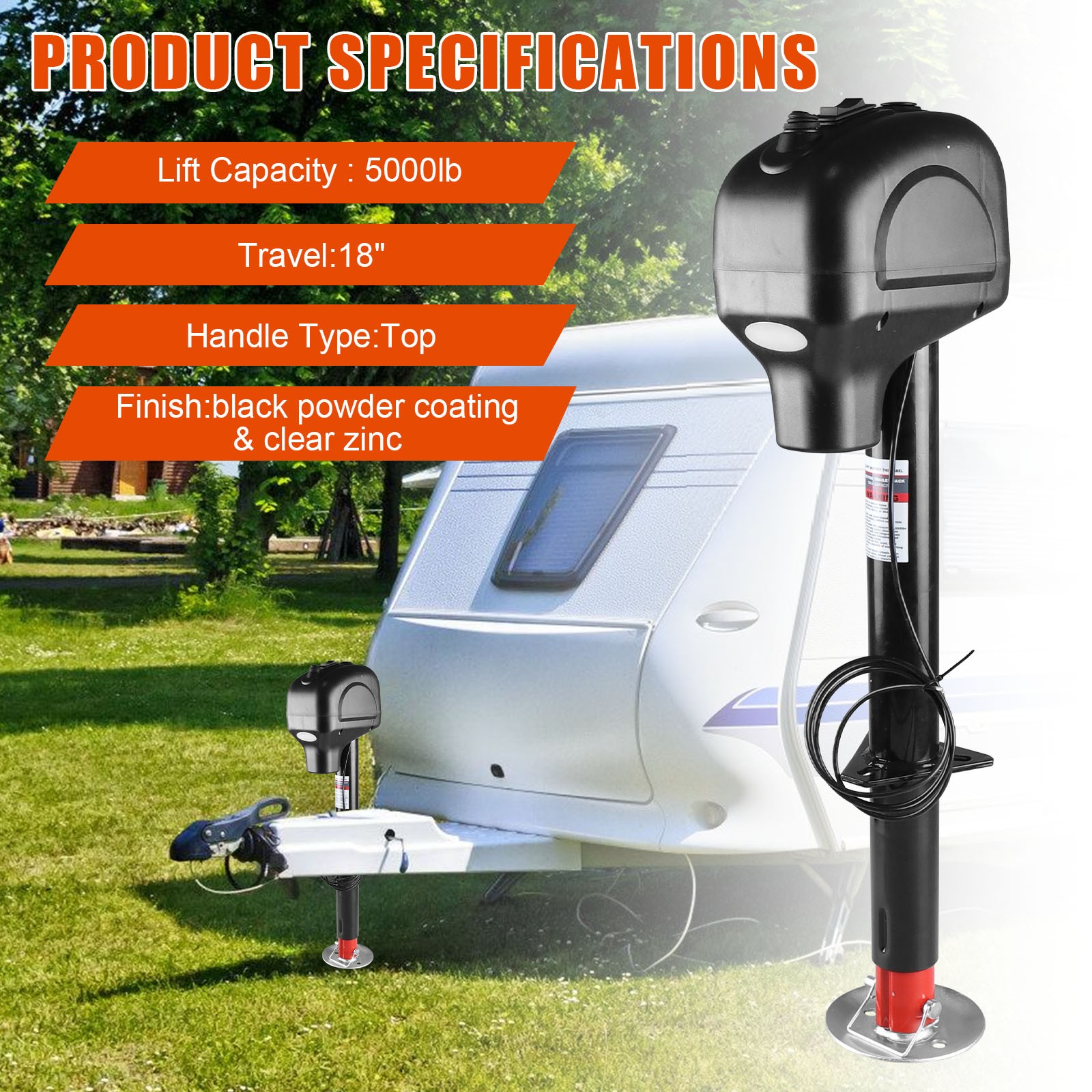 New 5000LBS,19″ Vertical Travel, RV Trailer Camper Electric Trailer Jack 12V US