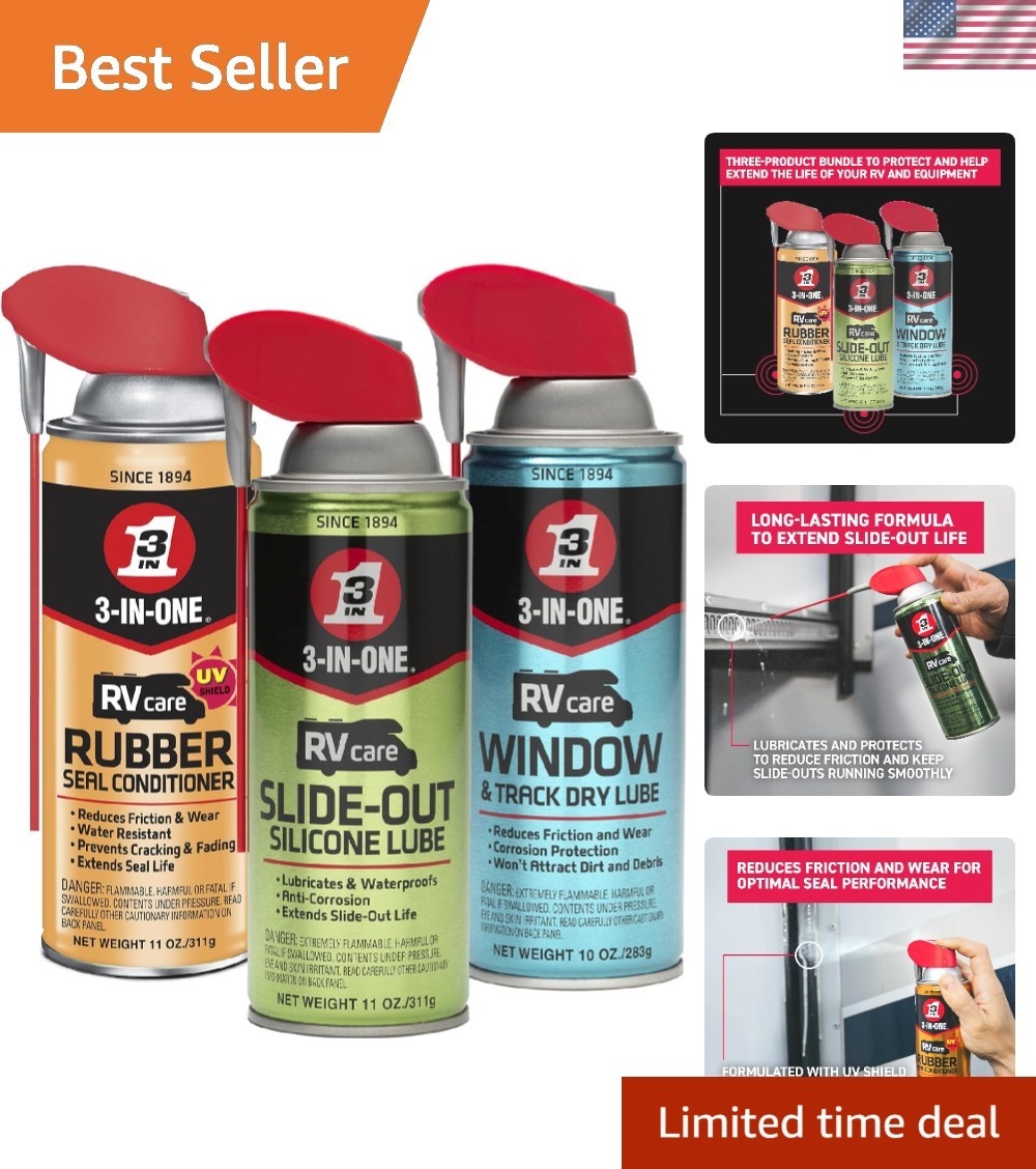 RV Care Trio Pack: Slide Out Lube, Window Track Lube & Rubber Seal Conditioner