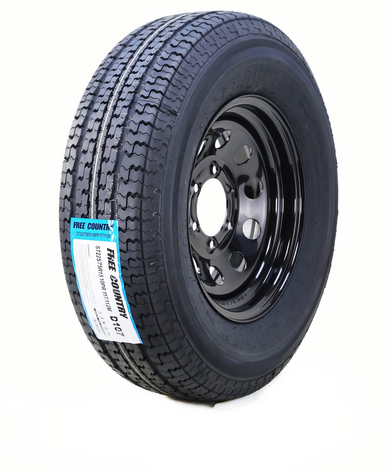 Free Country Trailer Tire Rim ST225/75R15 10-Ply E 117M 6 Lug x 5.5″ Black Mod