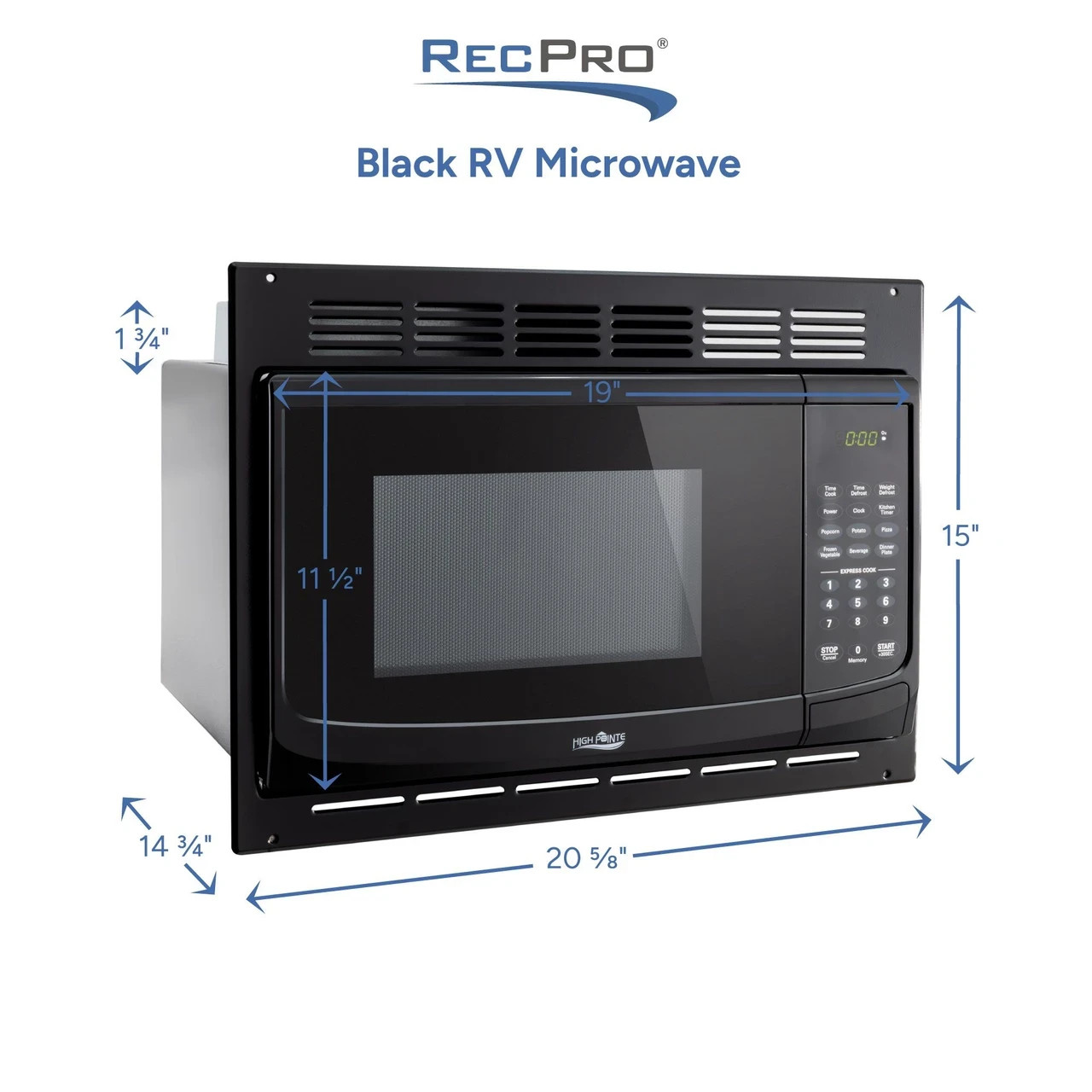 RV Microwave Black 1.0 cu. ft. 900W Replacement for High Pointe