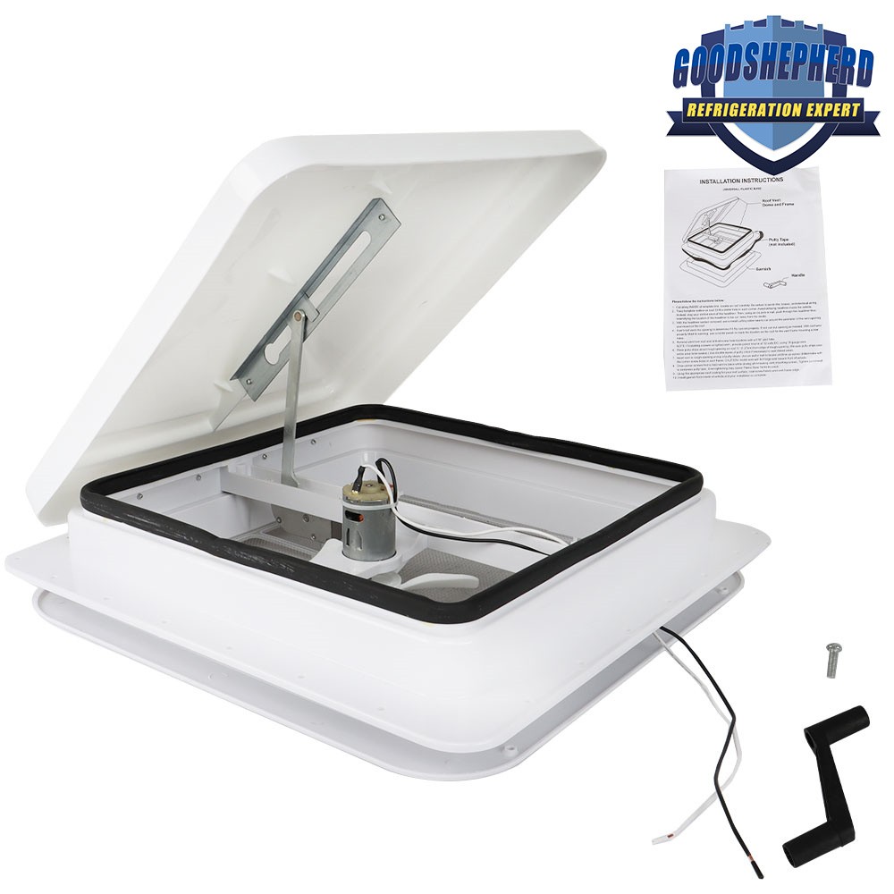 For Camper Trailer White 14″×14″ RV Roof Vent Fan Kit 12V 6″ Blades Universal