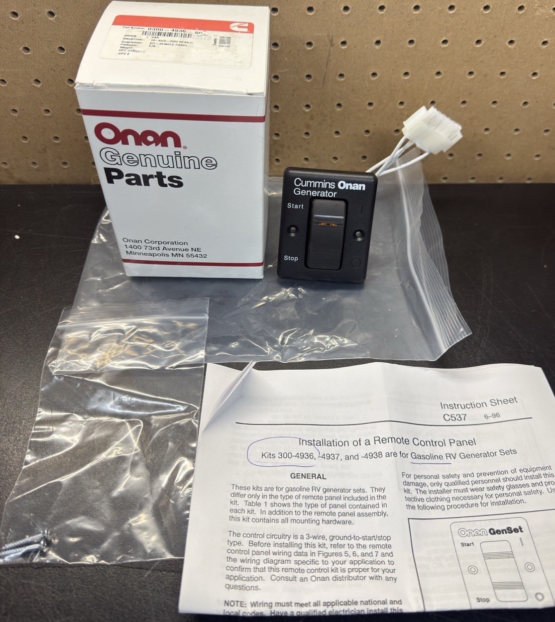 Onan Cummins 0300-4936 Remote Start/Stop Switch Panel for RV Generators Cc