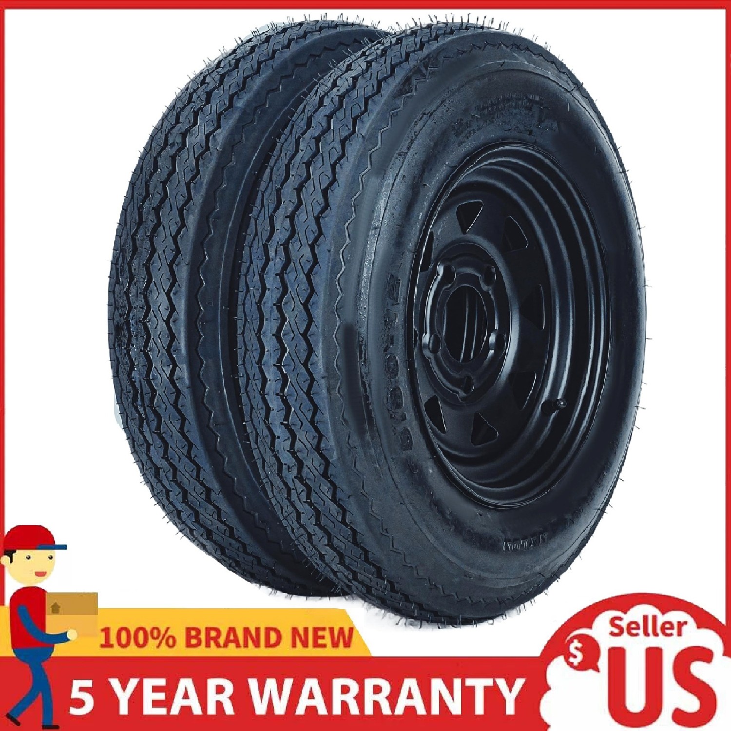 2pcs Trailer Tire and Wheels 5.30-12 530-12 5.30×12 5 Lug w/13″ Rims ,6PR Tires