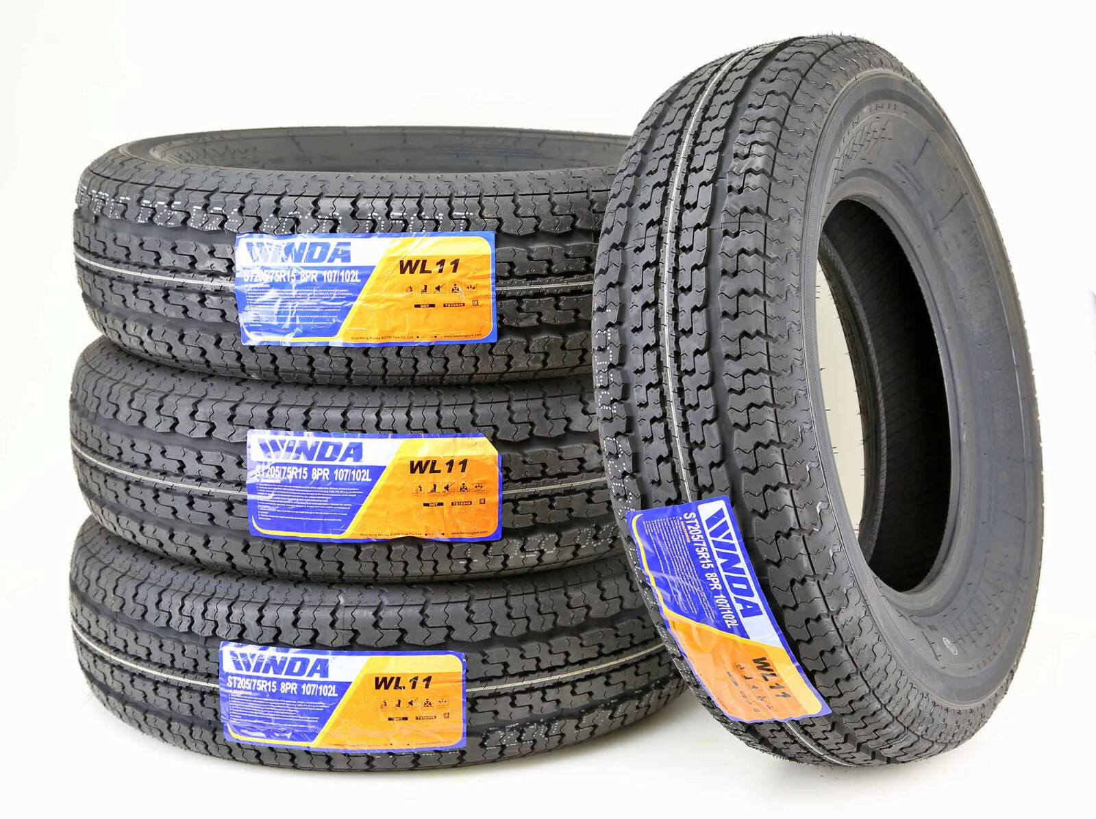 4 Premium WINDA Trailer Tires ST205/75R15 8PR Load Range D Steel Belted