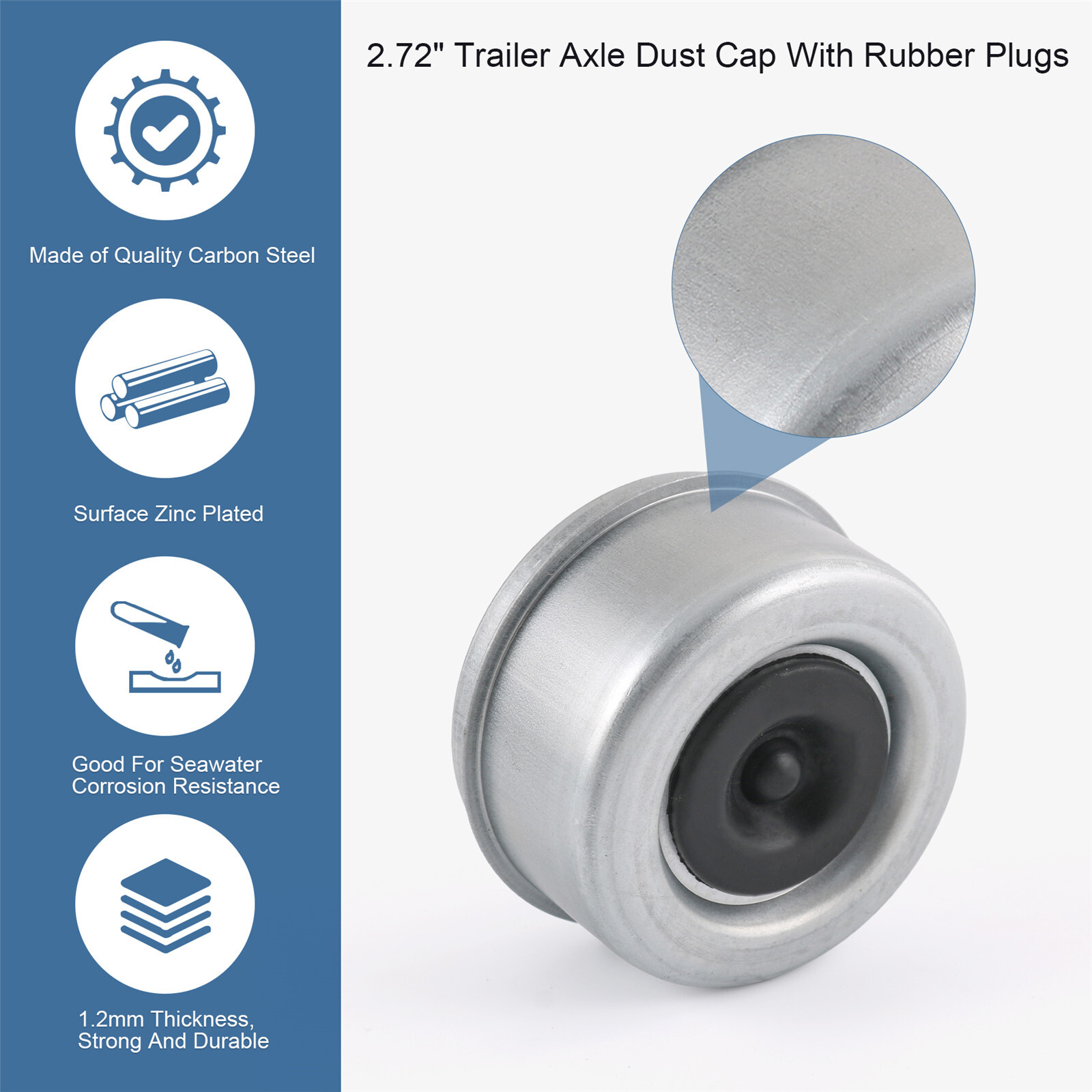 4PCS 2.71-2.72 Trailer Axle Dust Cap Cup Grease Cover RV Camper EZ Lube JDMSPEED