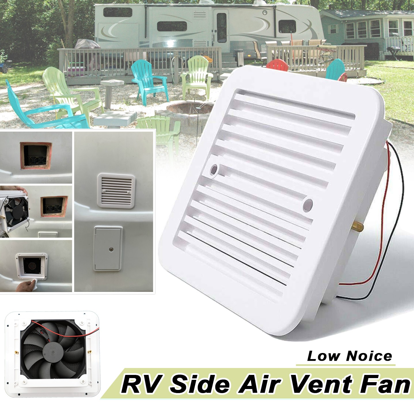 Side Ventilation White 12V RV Caravan Air Trailer Vent Cooling Exhaust Mute Fan