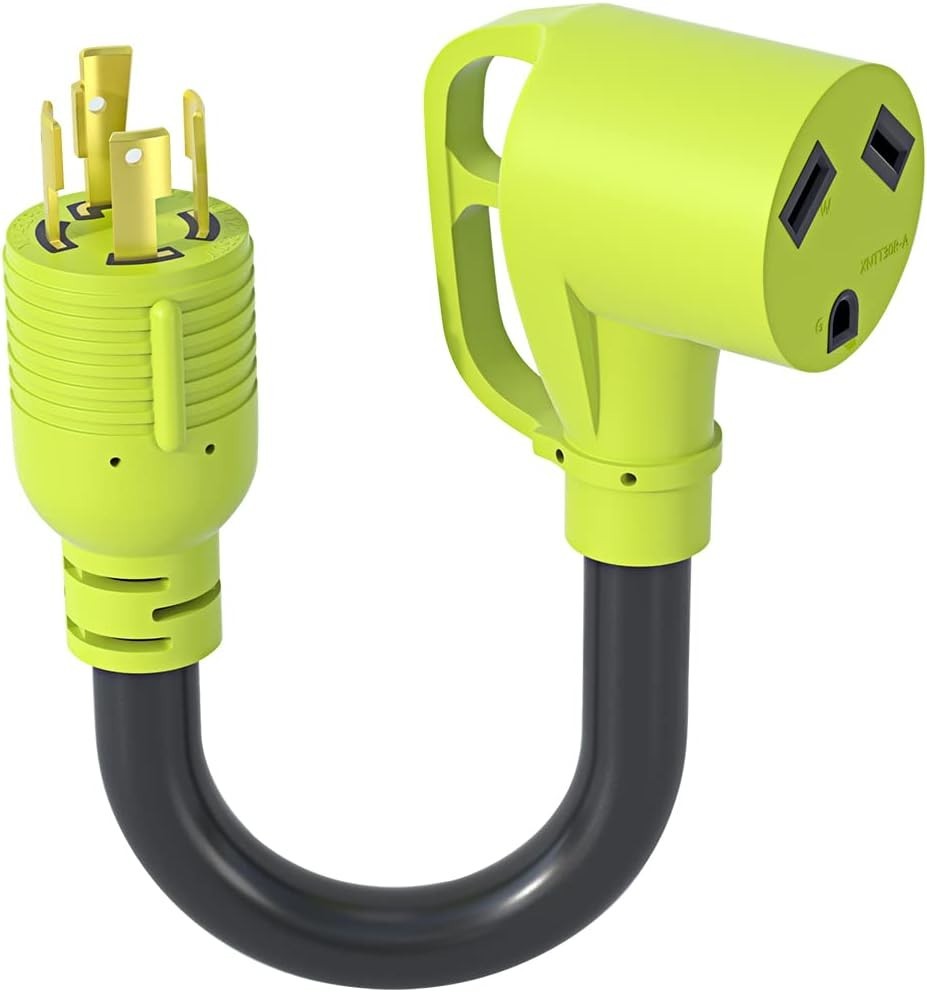 30 Amp RV Generator Adapter Cord, NEMA L14-30P to TT-30R, 12 Inch Length