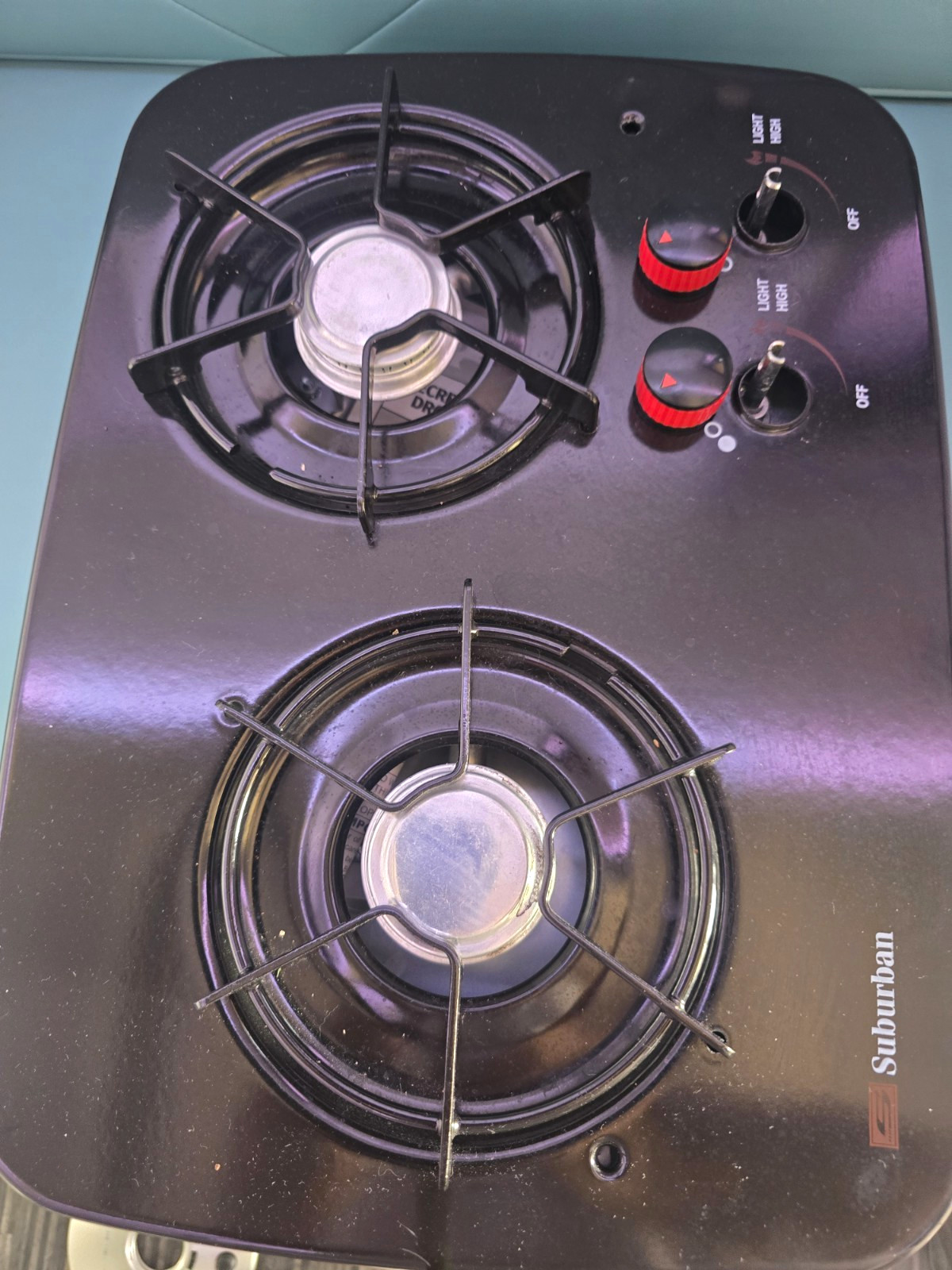 Suburban 3071ABK RV 2-Burner Drop-In Propane Gas Cooktop Black Knobs