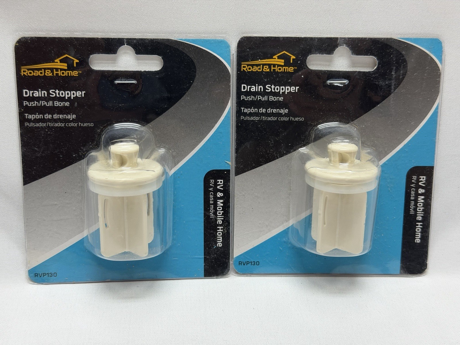 Road & Home RV Mobile Home Drain Stopper Push Pull Bone Ivory 2-Pack RVP130