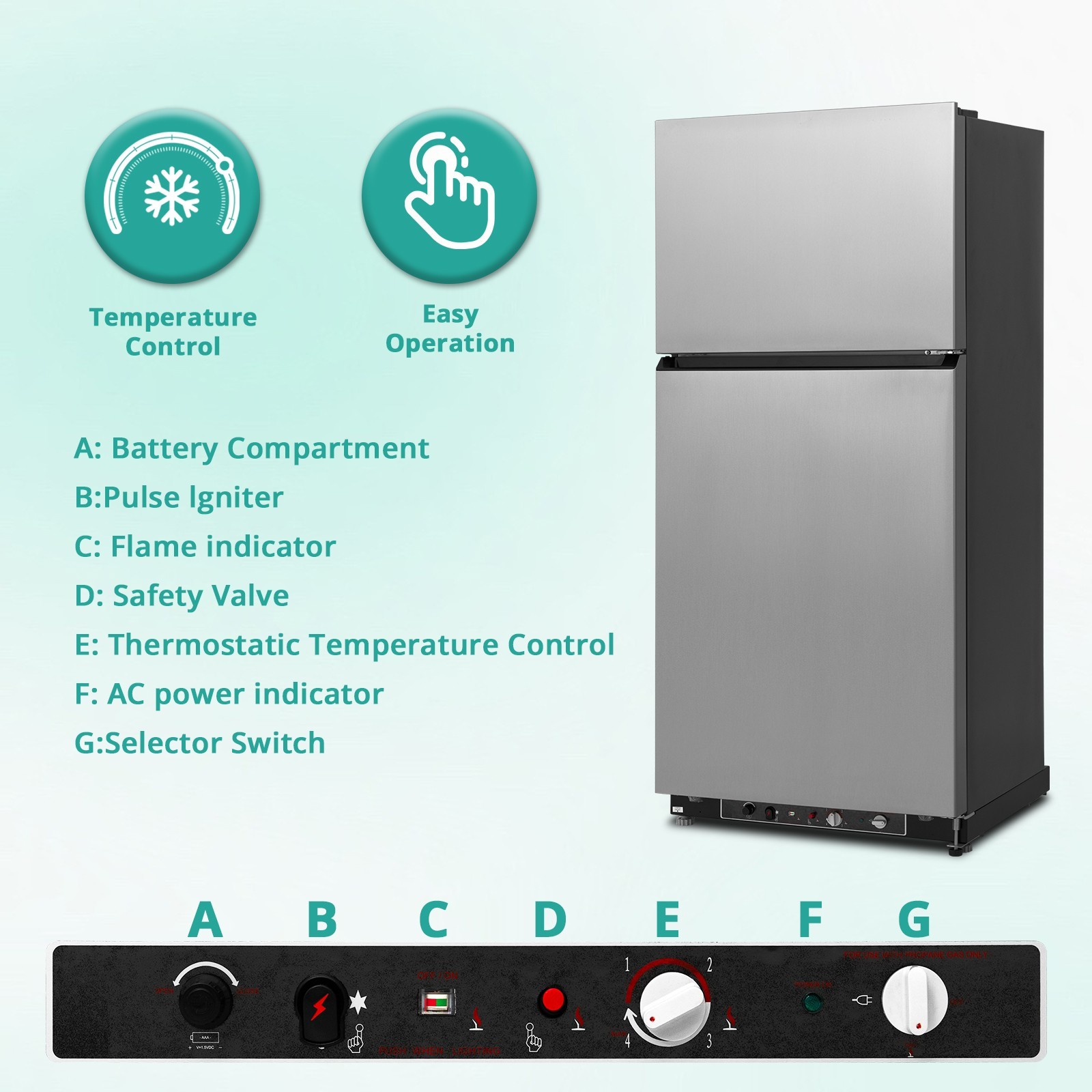 Smad 110V LPG Gas Fridge Top Upright Freezer Fridge Compact Camper RV Cooler