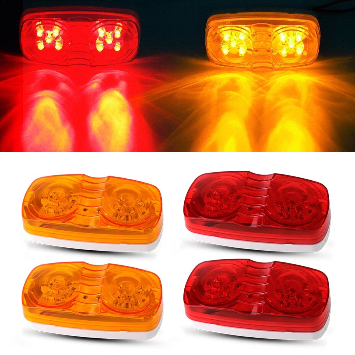 2 Red 2 Amber 10-LED 4″ Side Marker Lights Camper Truck Trailer RV Running Lamp