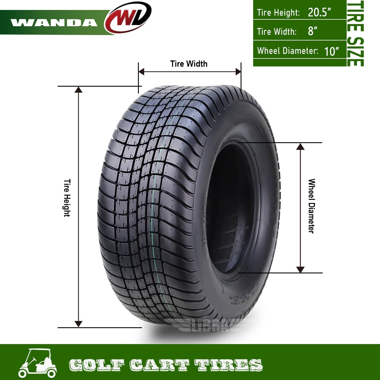 WANDA Golf Cart Tire Rim 205/65-10 4-Ply with 4 Lugs on 4″ PCD White-14007