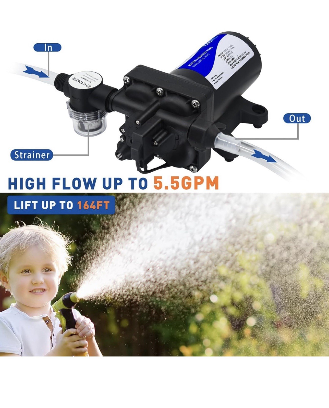 TDRFORCE RV Pump Pressure Booster Pump 115V 75 PSI 5.5GMP for RV Garden Yacht