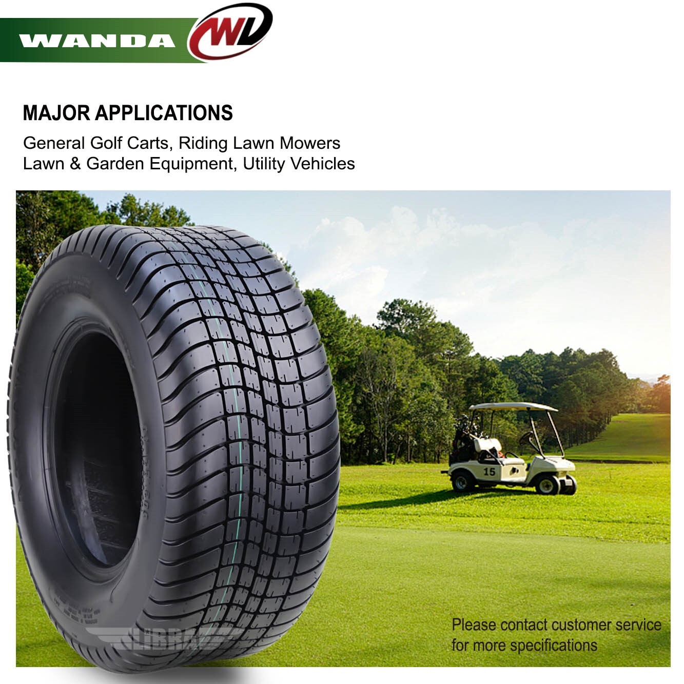 WANDA Golf Cart Tire Rim 205/65-10 4-Ply with 4 Lugs on 4″ PCD White-14007