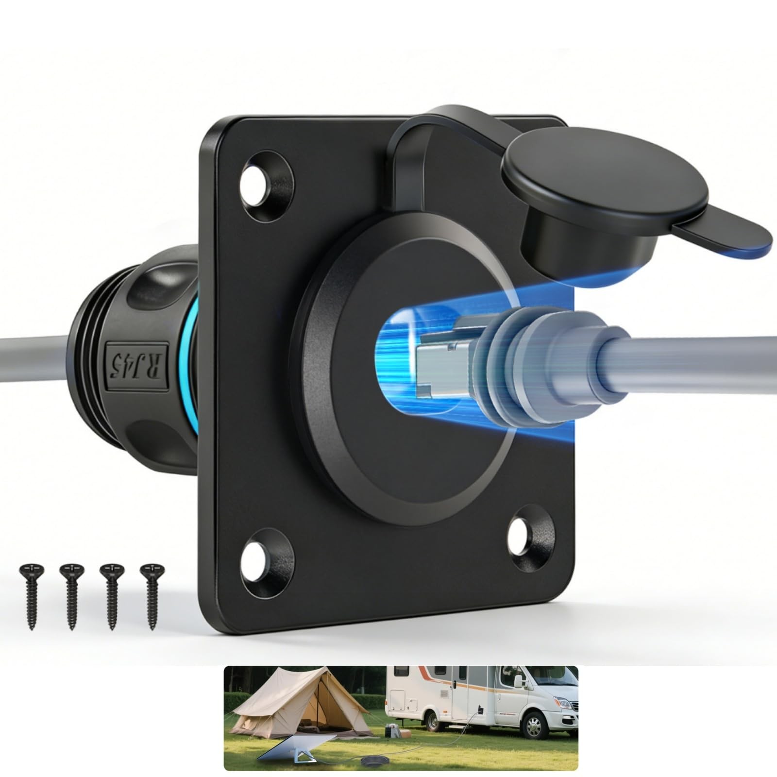 Obeaming Aluminum Pass Through Wall Socket for Starlink Gen3, RJ45 CAT6 Black