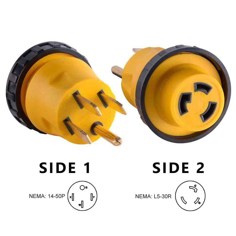 RV Power Cord Adapter 50 amp Male to 30 amp Twist Lock Female Camper Detachable
