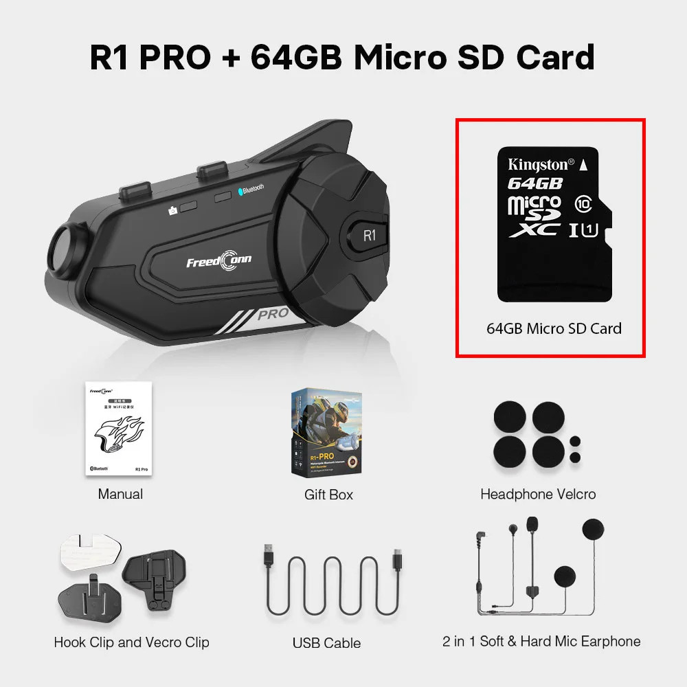 Bluetooth Motorcycle Intercom Helmet Headset WiFi App Dash Cam DVR Auto Group