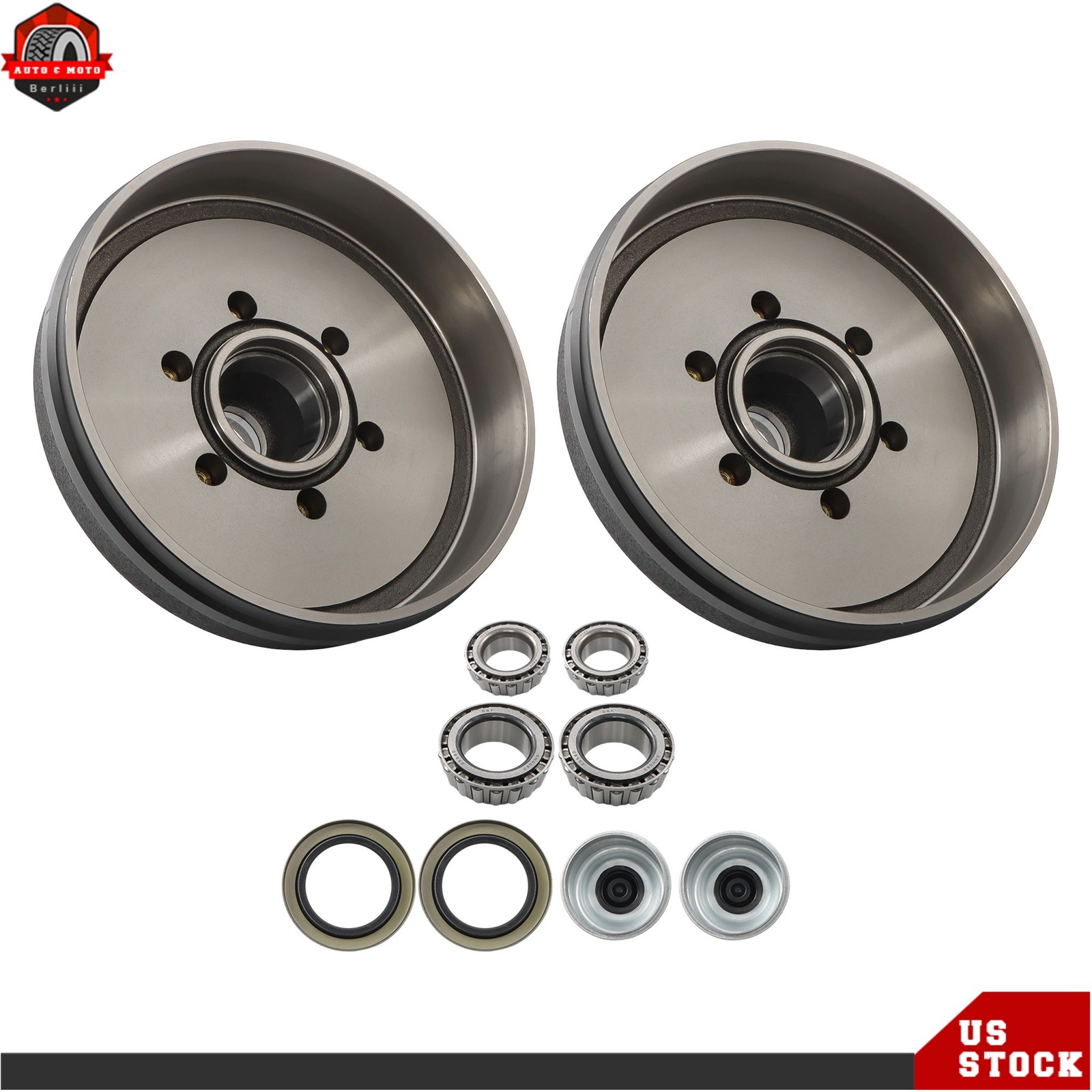 12″ X 2″ Trailer Brake Hub Drum Kit Pair 6 Lug 5.5″ B.C. for 5200-6000 Lbs Axle