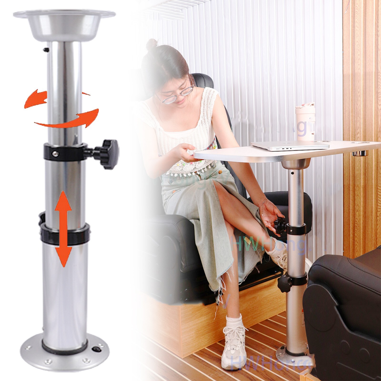 3 Levels Adjustable RV Boat Table Pedestal, Detachable Aluminum RV Table Leg