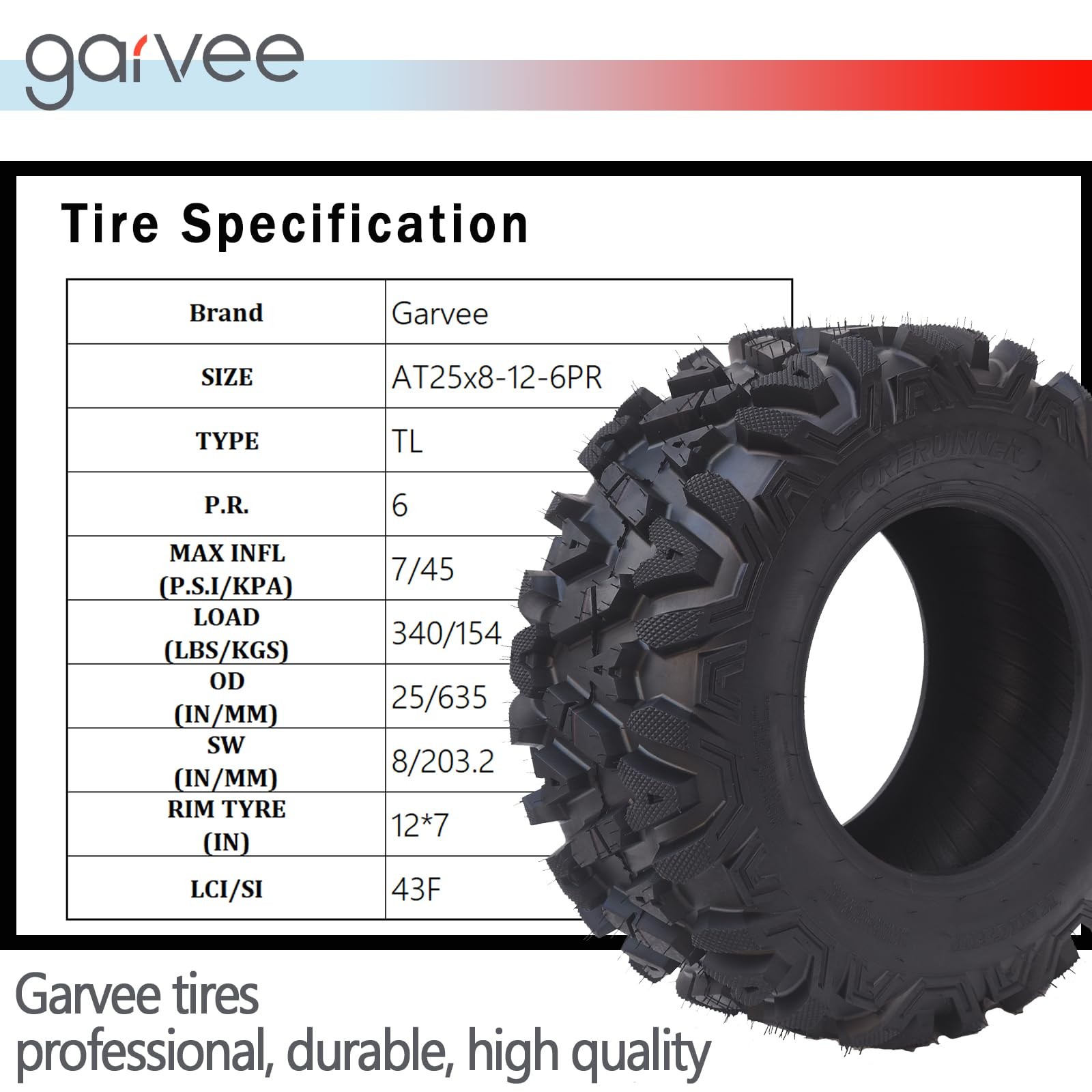 4-Pack ATV/UTV Tires, 25X8-12 & 25X10-12 All Terrain 6PR Off Road Tire ,Tubeless