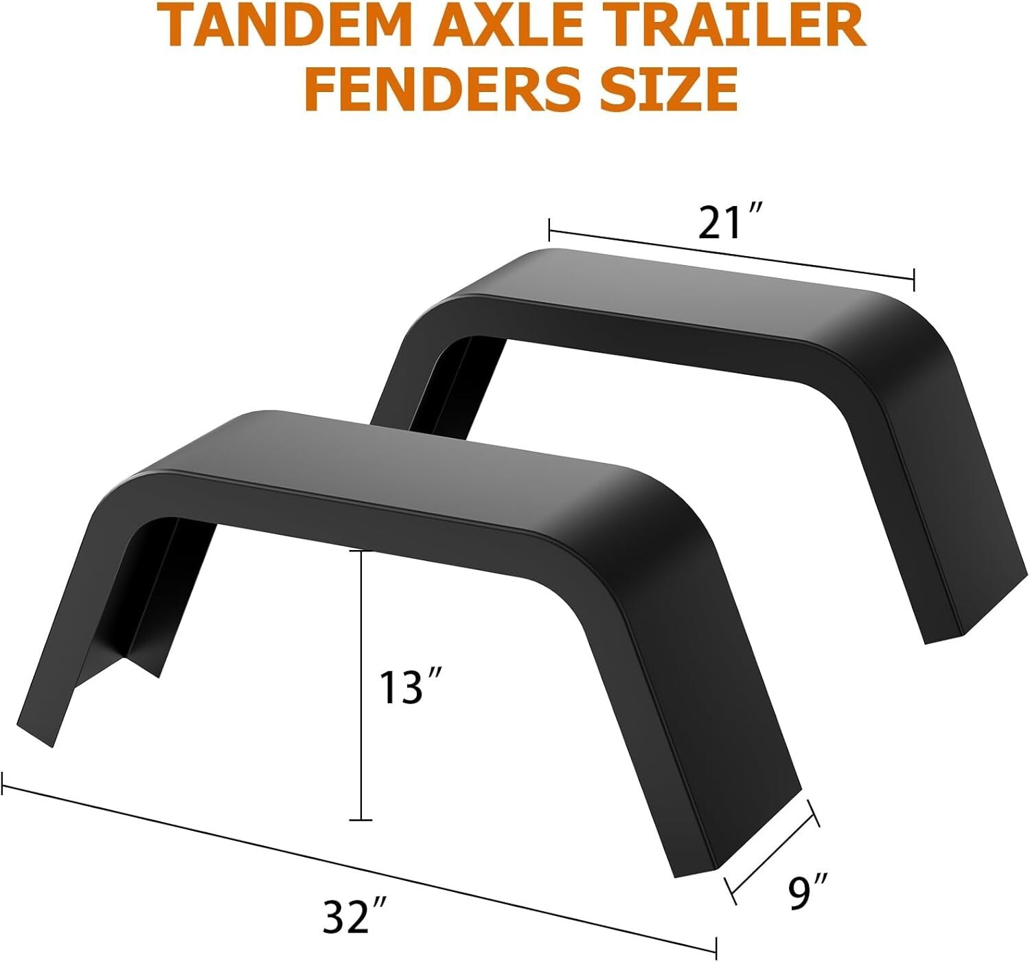 Pair Steel Square Cargo Trailer Fenders For 14″-16″ Trailer Fenders Wheels Black