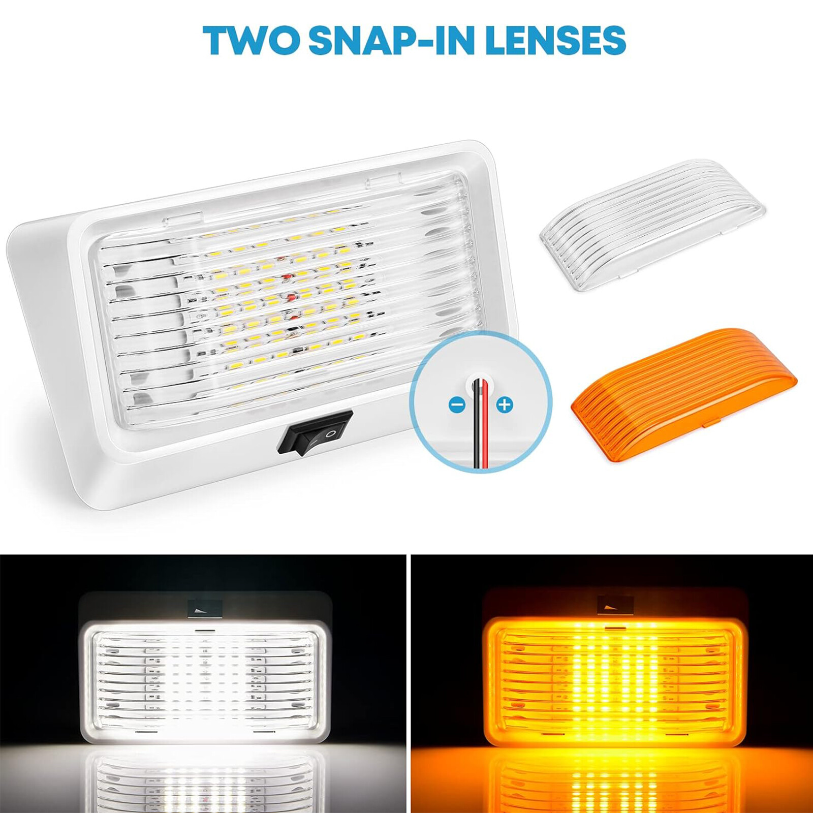 12V RV Exterior Porch Utility Light Fixture LED Light w/switch Clear/Amber Lens
