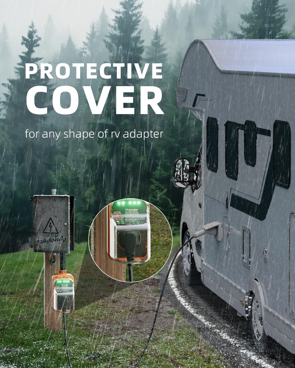 50 Amp RV Surge Protector with 16000J Protection – Waterproof & Reliable
