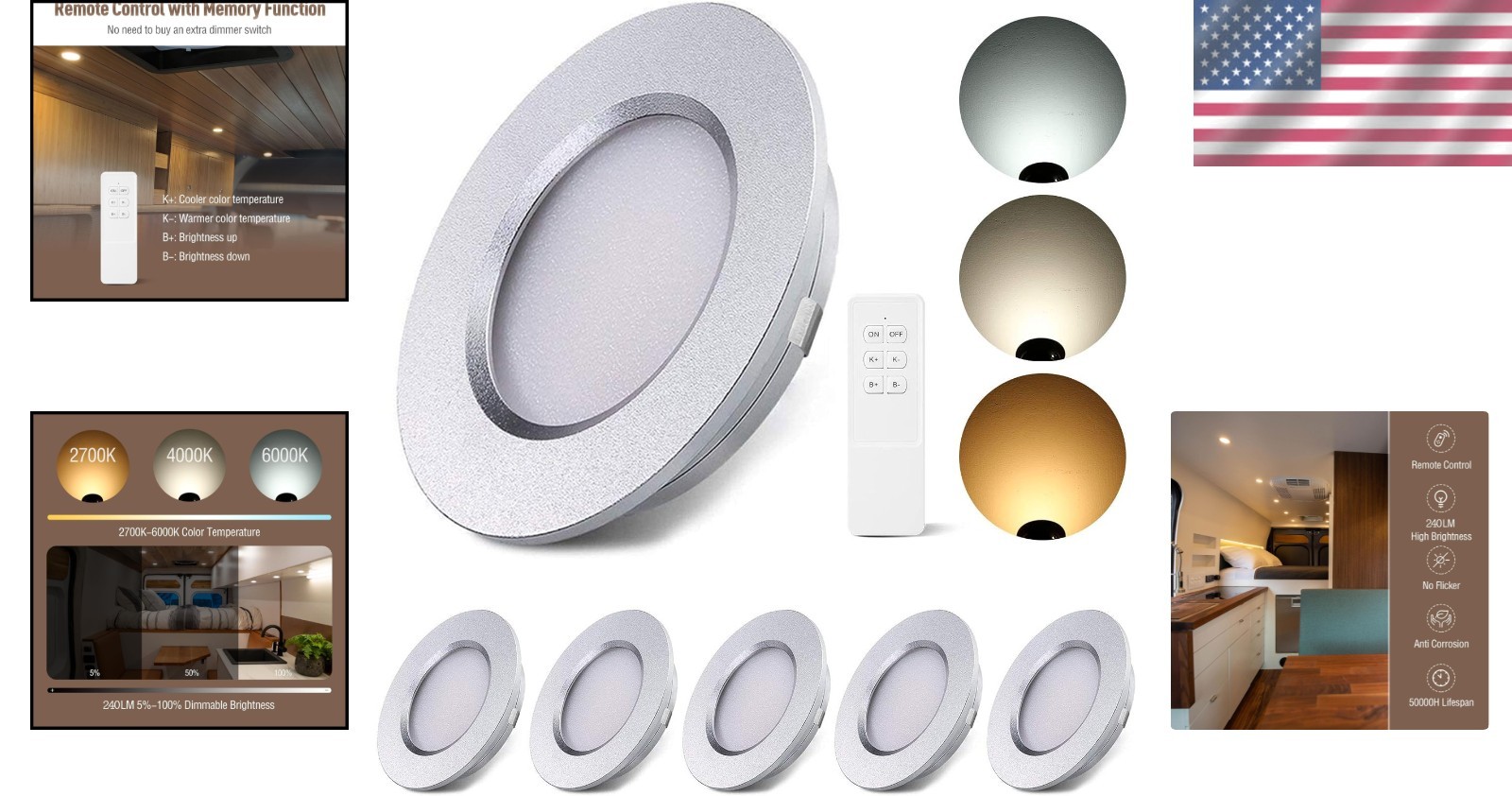 Dimmable LED RV Ceiling Lights 12V Waterproof 6 Pack – Remote Control & Slim …