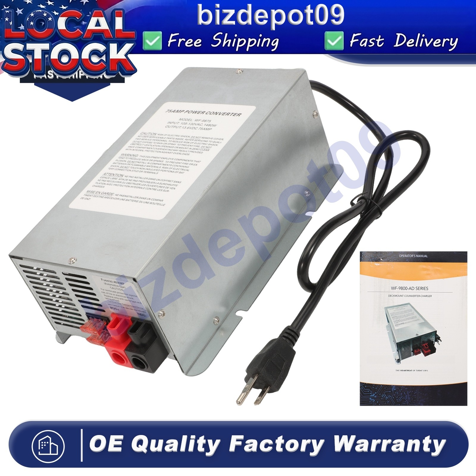 WF-9875 75 Amp Deck Mount RV Power Converter Charger For RV Trailer Camper Truck