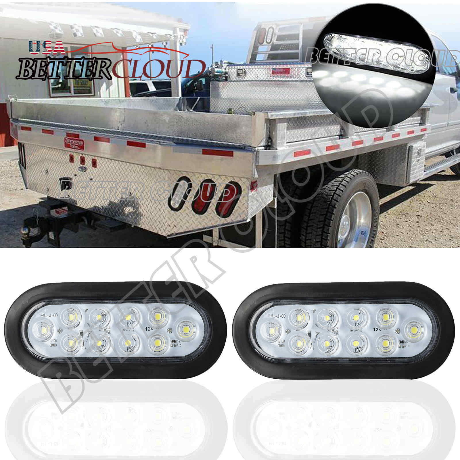 2x 6″ Oval White 10 LED Trailer Truck Sealed Reverse Back-Up Tail Lights 12V