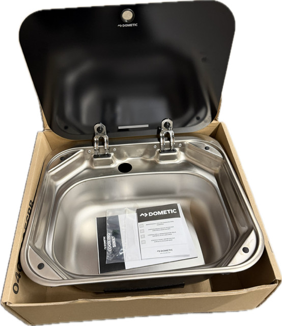Dometic Square RV Kitchen Sink w/ 1-Hole Faucet & Glass Cover