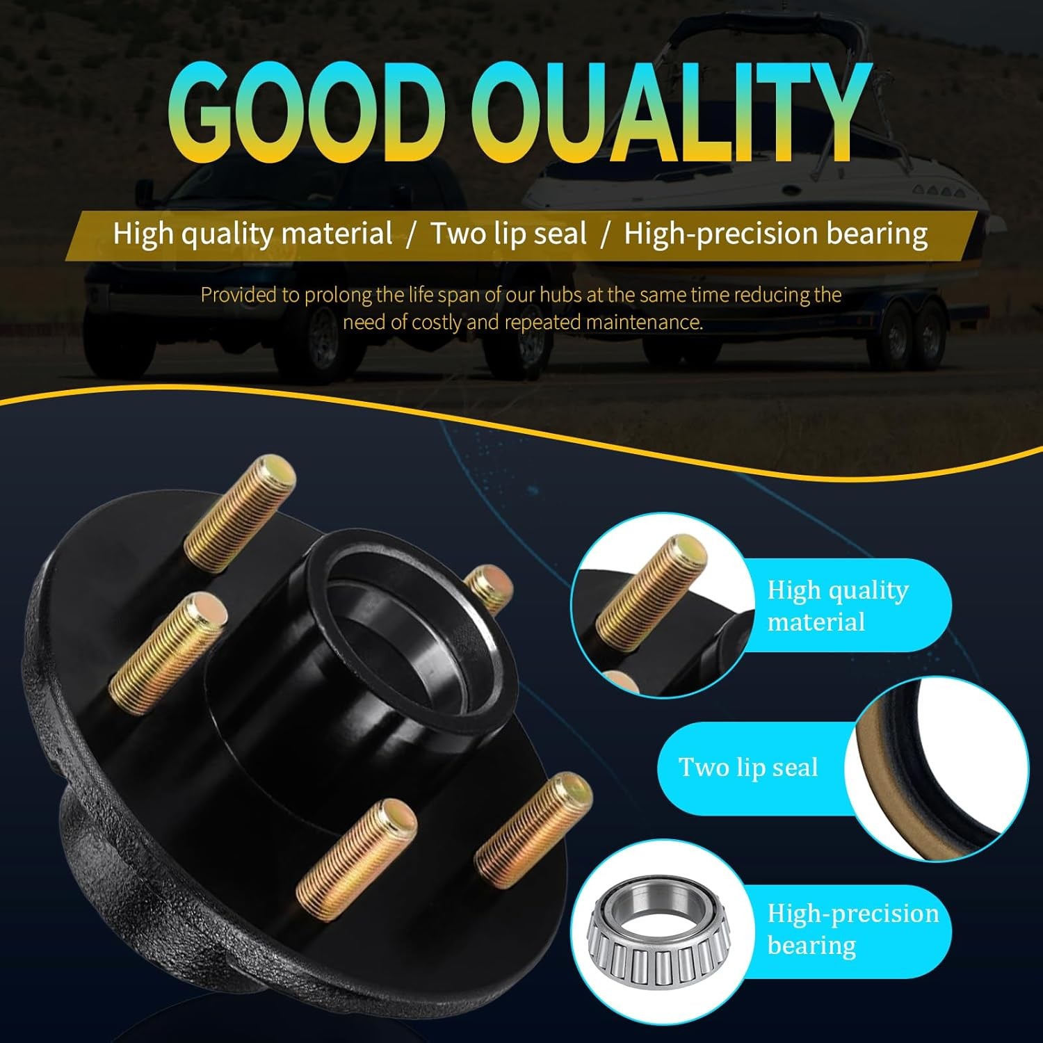 For Rvs 5-Hole 4.5 Bolt New Fit For 2000lb Axle Trailer Idler Hub Kits