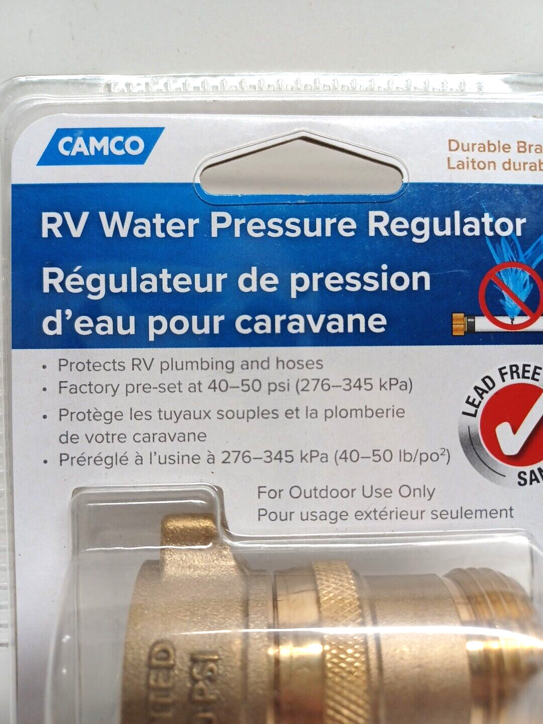 RV Water Pressure Regulator Camco 40055 Brass 40-50psi