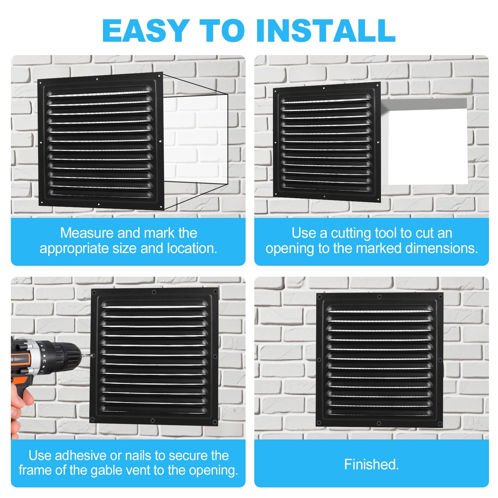 2pcs Attic Vents Gable for Shed Vent Kit with Screen Mesh ‎Black