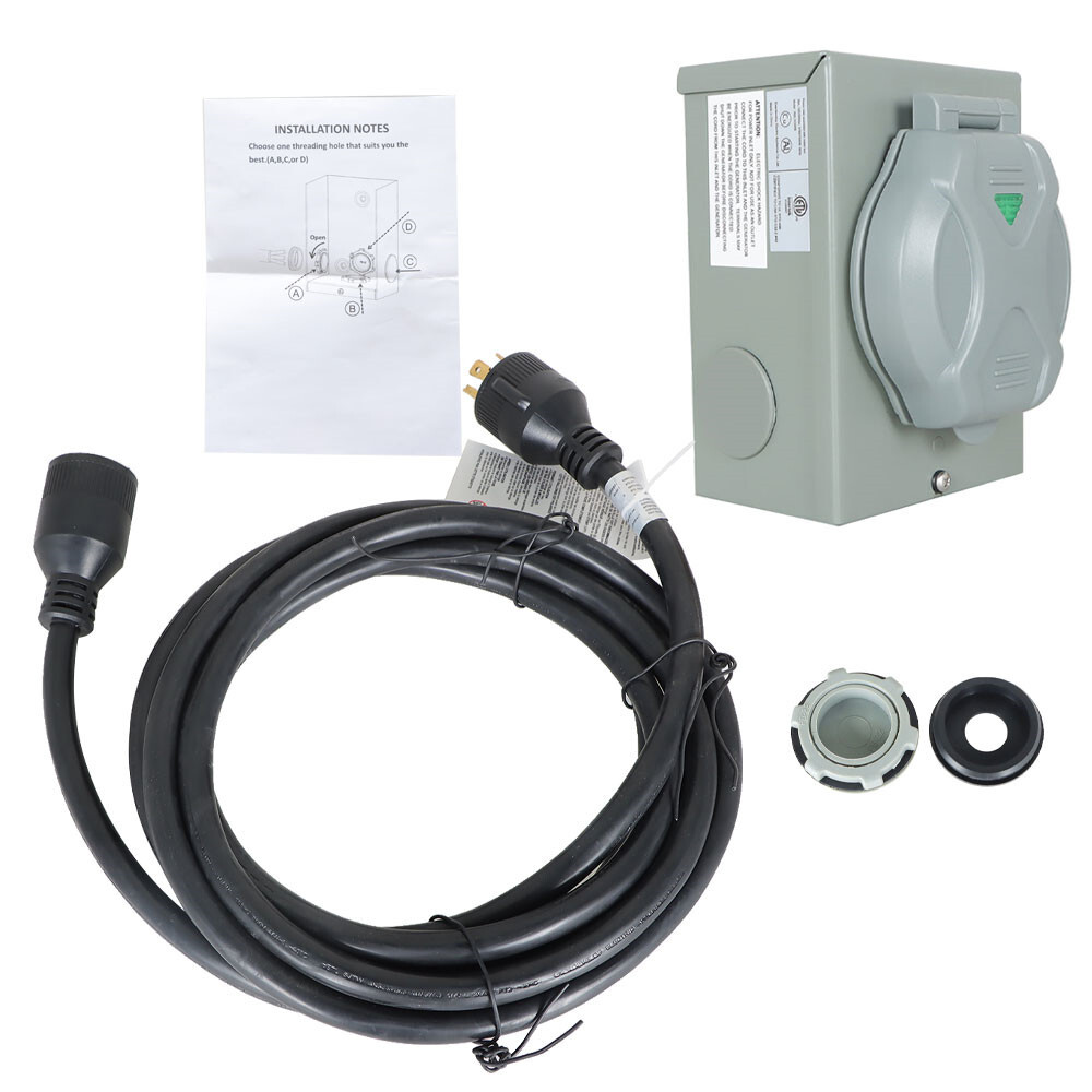 LABLT 30Amp 15~100 FT Generator Extension Cord ＆ Power Inlet Box NEMA L14-30P/R