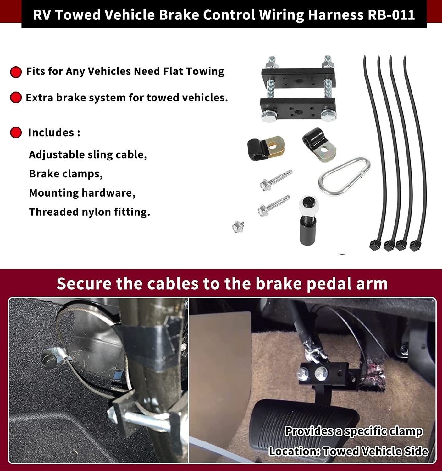 RV Trailer Brake System Extra Cable Kit for Brake Pedal of Towed Vehicle Pickup