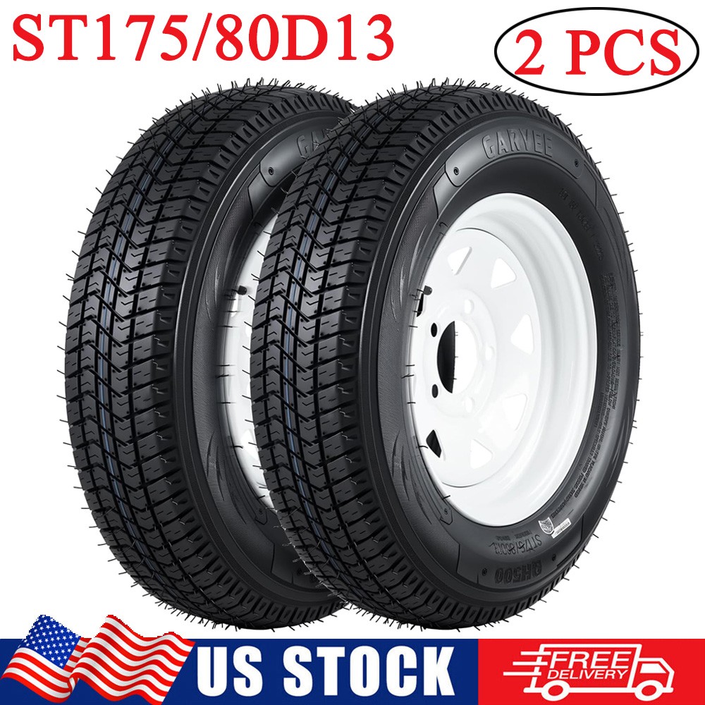 2 Pack ST175/80D13 Trailer Tires with 13″ Rims 175/80 D 13 LRC 5 Lug on 4.5″ 6PR