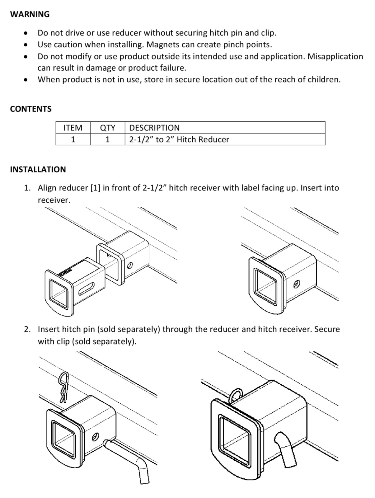 Reducer Sleeve 2-1/2″ to 2″ Hitch 5″ Long Magnetic Hitch Receiver Reducer