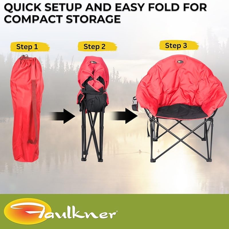 Big Dog Foldable Camping Chair with Padded Seat, Cup Holder & 300lb Steel Frame