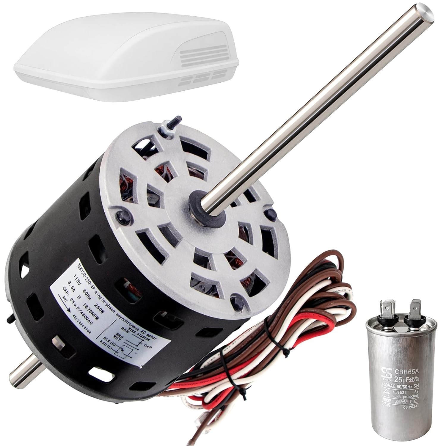 RV AC Fan Motor with Capacitor 1/3 HP 115V, Compatible with Coleman Mach Models