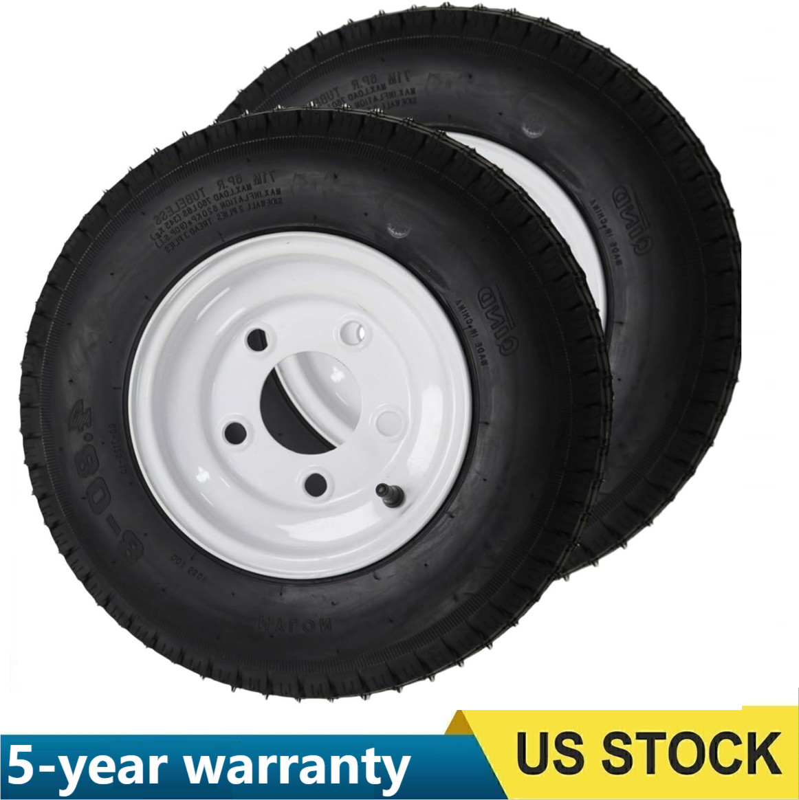 2 pcs 4.80-8 Trailer Tires with Rims 4.80×8 480-8 5 Lug on 4.5″ and White Wheel