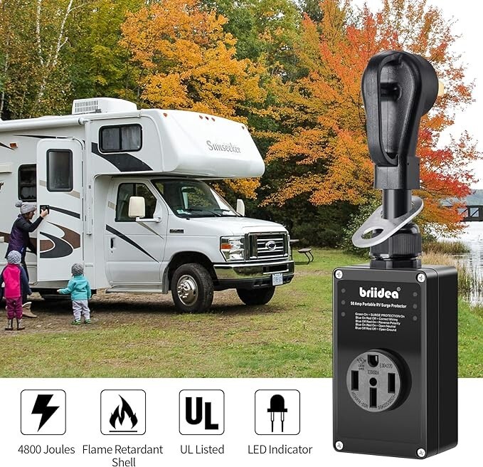 briidea RV Surge Protector 50 Amp, Camper Surge Protector with LED Indicator