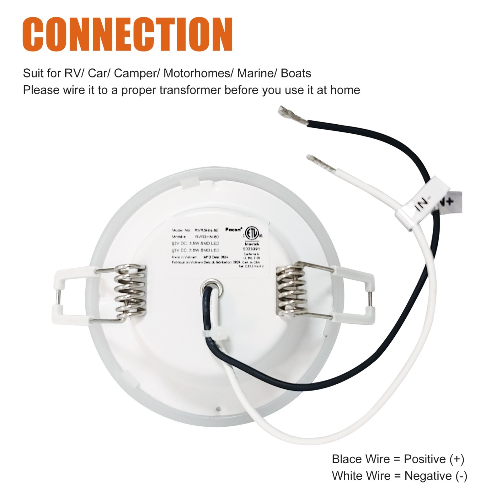 Facon 3in LED 12V Recessed Ceiling Light RV Interior Light Camper Trailer 6000K