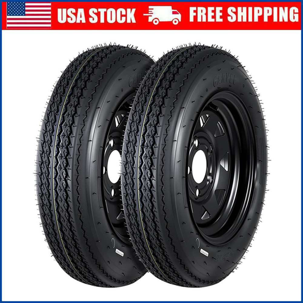 2 Pack 4.80-12 Trailer Tire 480×12 6PR Heavy-Duty Tires w/ 12″ Rim 5 Lug On 4.5″