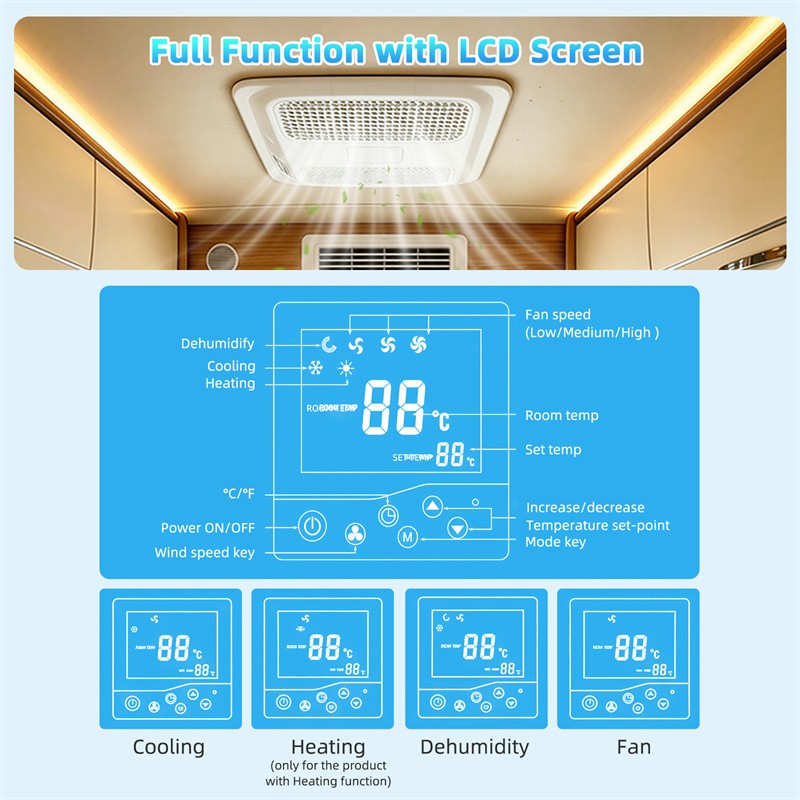 Treeligo 110V 15000BTU Heat&Cooling Air Conditioner For RV Van Camper Truck Boat