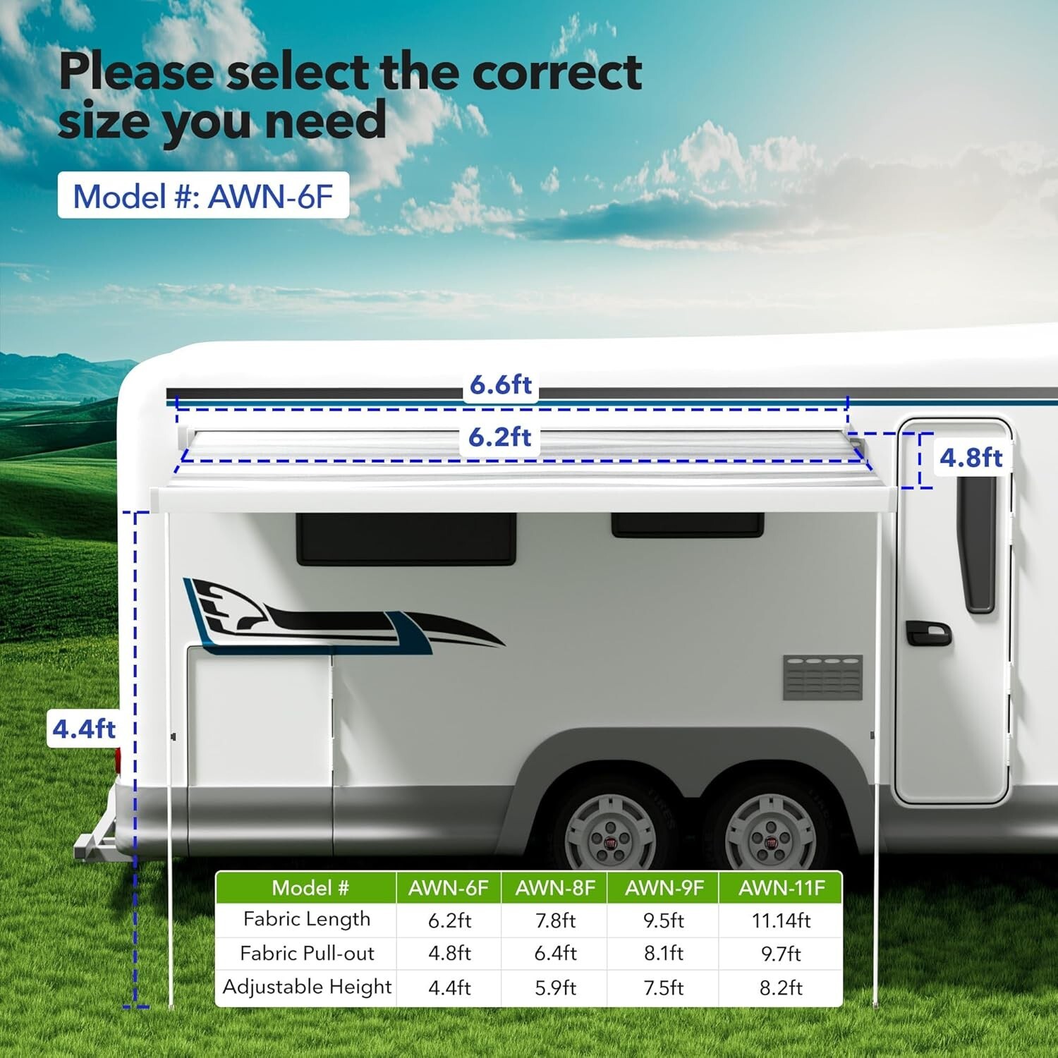 HBN RV Awning Manual Retractable, White Aluminum Side Wall Awning with Canopy
