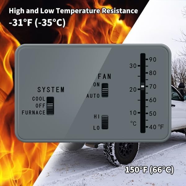 RV Thermostat Analog 12VDC Cool Furnace Replacement for Dometic 3106995.032 Gray