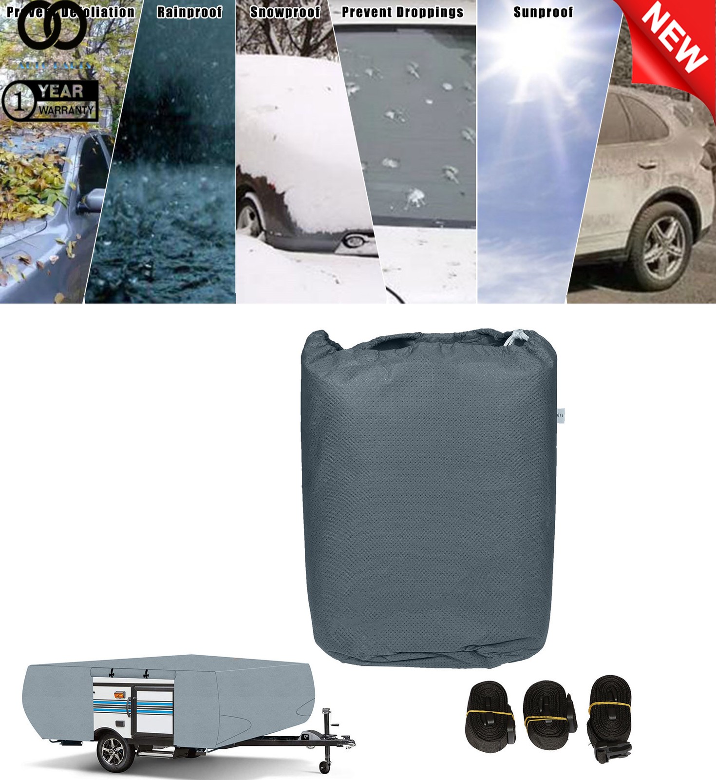 Fit For 14-16 FT Folding Pop Up Camper RV Cover Waterproof Breathable Tearproof