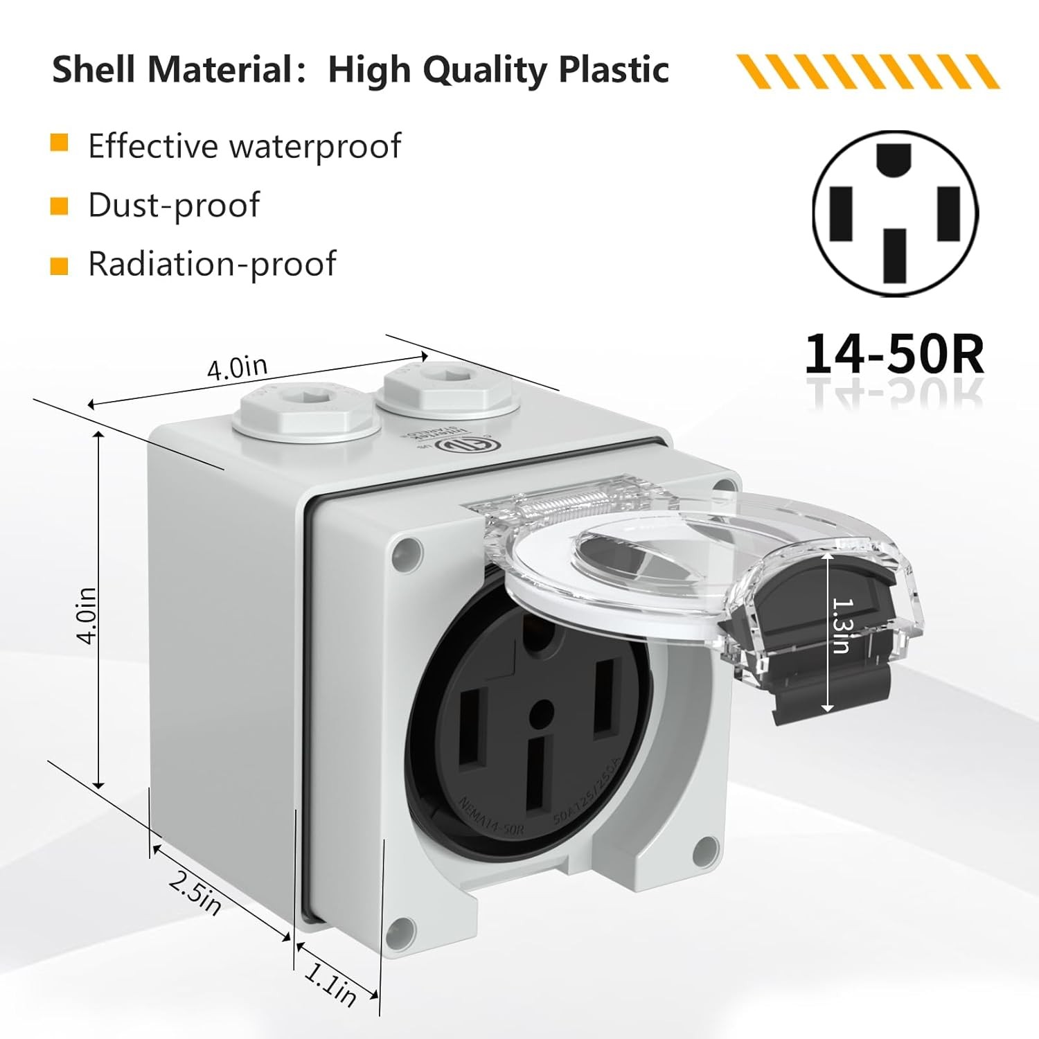 NEMA 14-50R Outlet,50Amp RV Power Outlet Box 125/250Volt,Outdoor dustproof